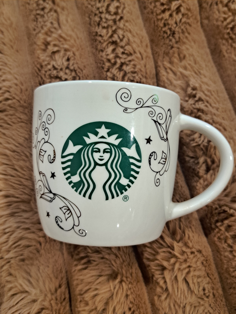 Starbucks Siren Mermaid Swirl White Ceramic Coffee Mug 14 Ounces